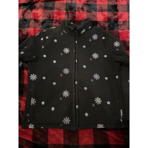 Woolrich Womens Fleece Polartec Jacket‎ Retro Snowflake Black - Sz L - Picture 1 of 5